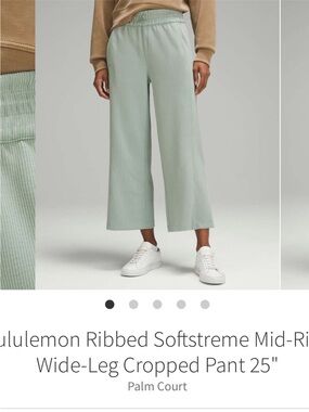 Lululemon Ribbed Softstreme Mid Rise Wide Leg Cropped 25" Palm Court Sz 4